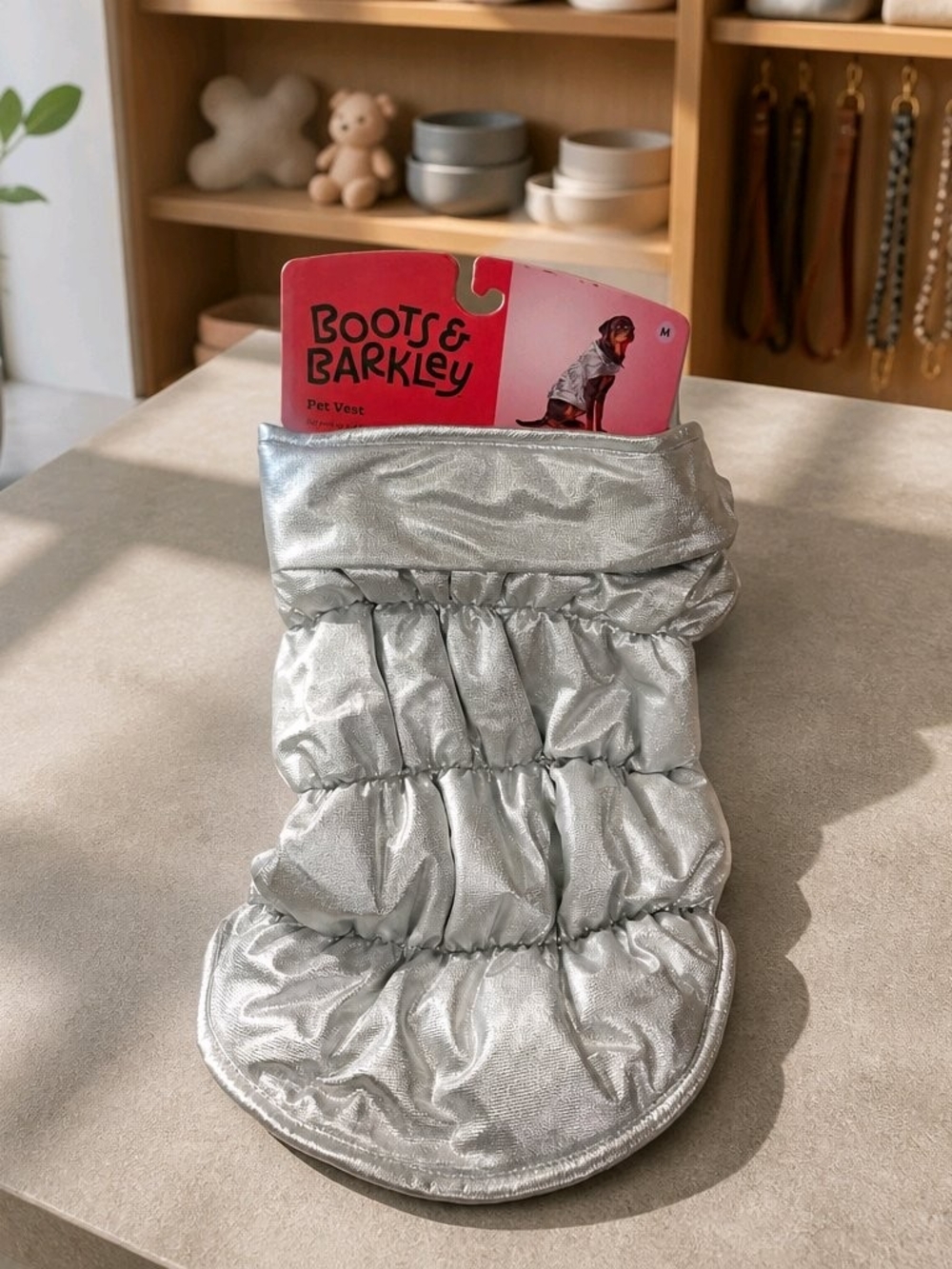 Boots & Barkley Silver Metallic Quilted Puffer Dog Vest